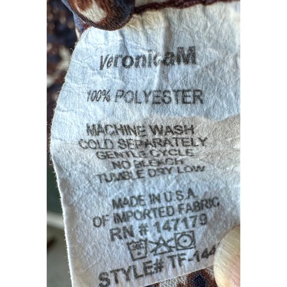 Veronica M Navy Bronze Abstract Print Tie Front Blouse XS Long Sleeve USA Made - Picture 7 of 8